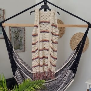 Blu Pepper Hooded Crochet Open Front Cardigan